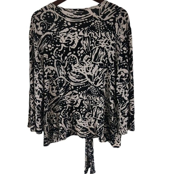 Chicos Travelers Black Beige Tie Front Cardigan Top 3/4 Sleeves Size 3 XL - Picture 6 of 7